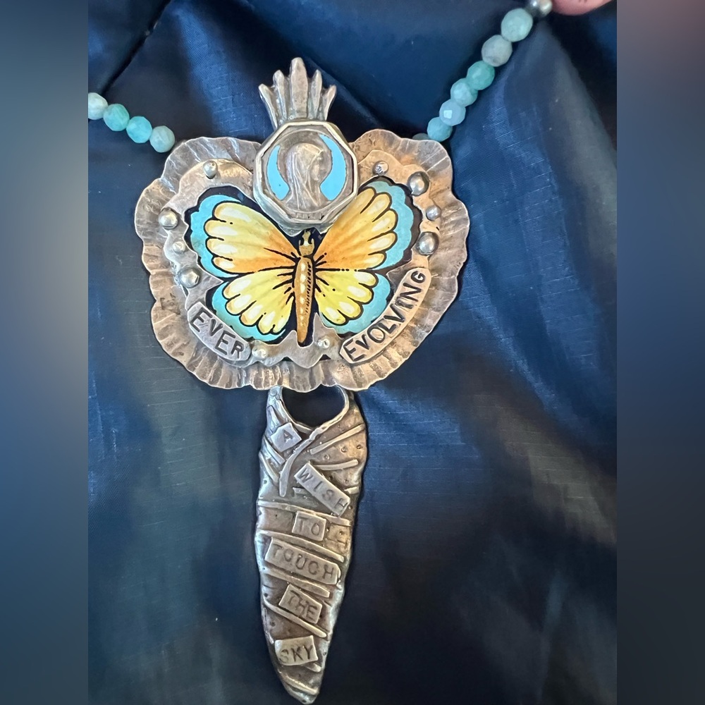 Sweet Bird Studios- Unique wearable shrine Necklace with Blue Beads